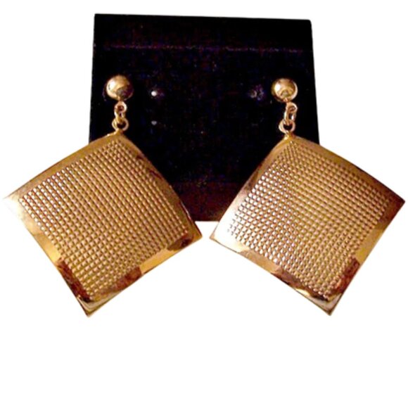 Diamond Discs Pierced Post Stud Earrings Gold Tone - Picture 3 of 5